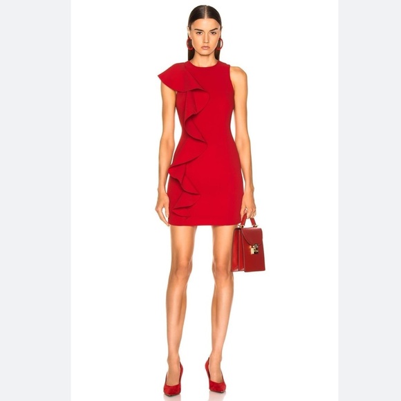 Cinq à Sept Red Ruffle Mini Dress - Picture 1 of 8